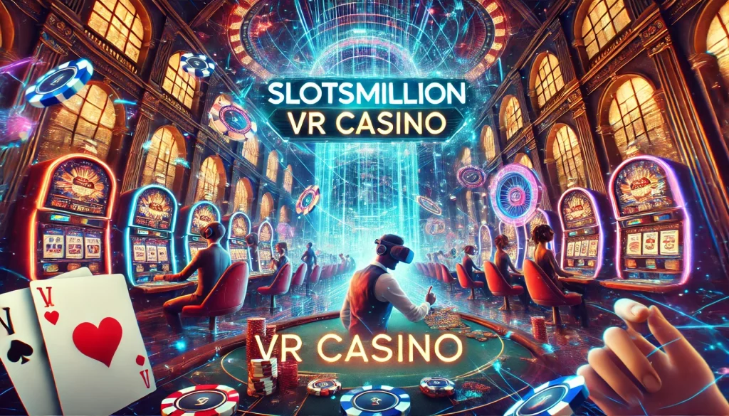 Main banner of SlotsMillion VR Casino featuring vibrant slot machines.