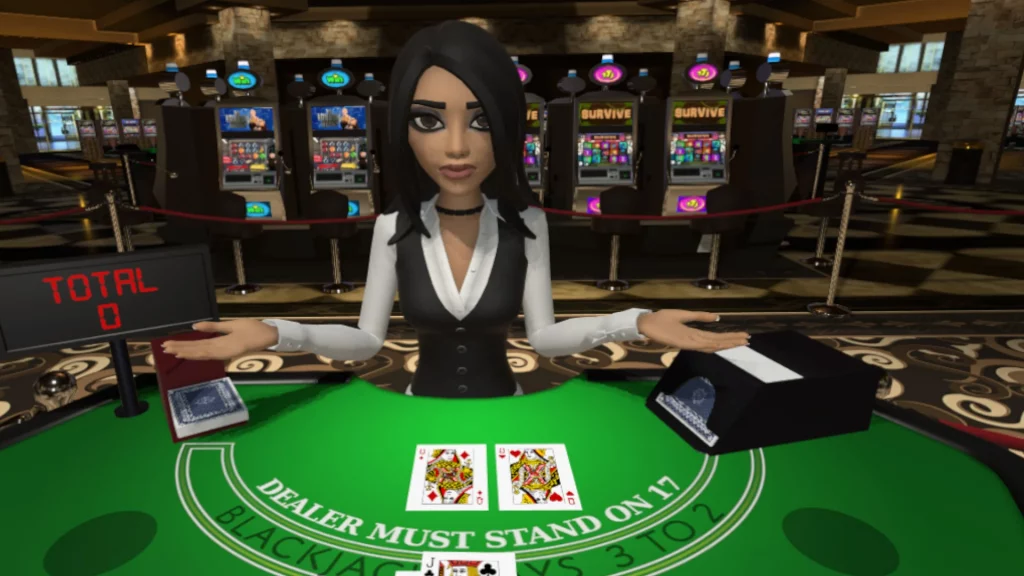 Blackjack Bailey VR gameplay featuring a dealer.