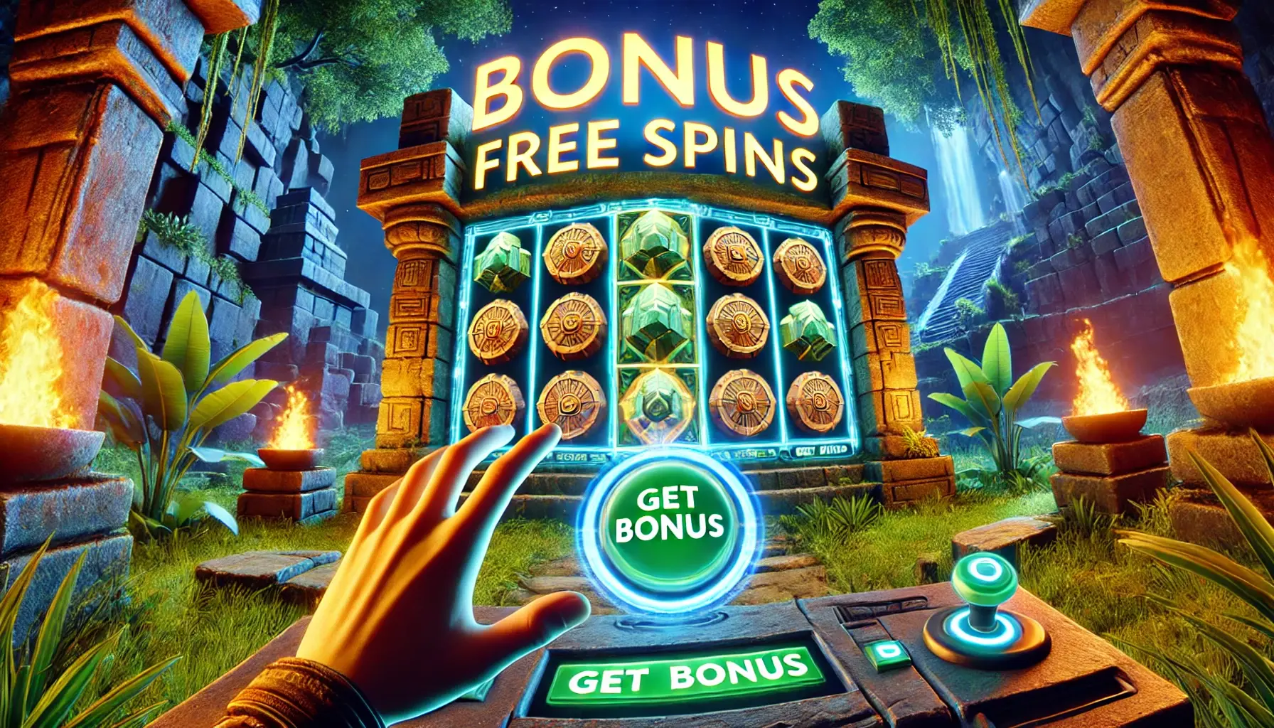 VR casino slot Gonzos Quest displaying a Bonus Free Spins .