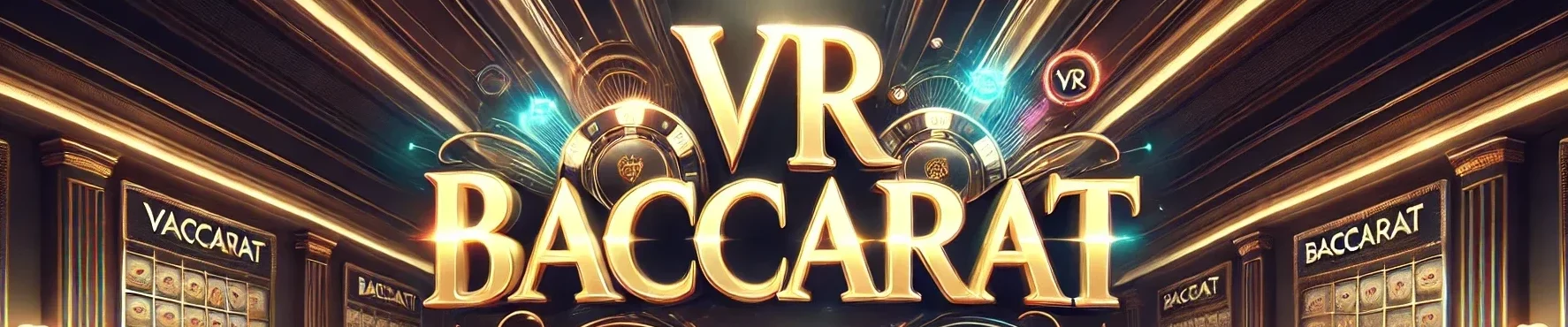 Virtual reality-baccarat scene in a casino featuring slot machines.