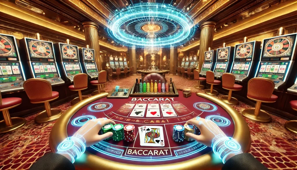 Banner for VR Baccarat showcasing a luxurious baccarat table.